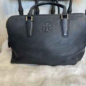 Tory Burch Black Leather Marion Triple Zippered Bag